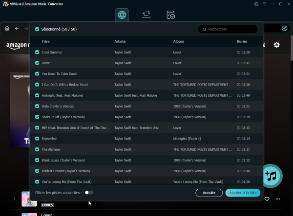 ajouter des chansons d'Amazon Music à la liste de conversion