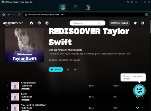 ajout de playlists Amazon Music à la liste de conversion