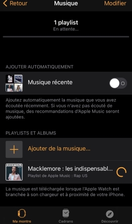 Ajouter de la musique à Apple Watch