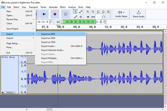 audacity recording export 