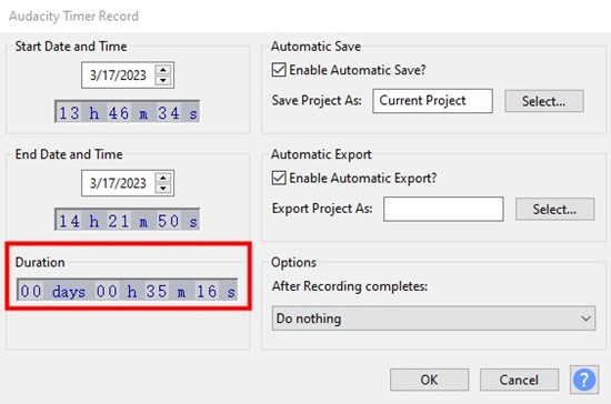 audacity timer recorder duration