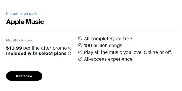 obtenir 6 mois apple music gratuit avec verizon