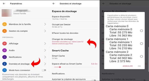 gérer le stockage des données sur Deezer