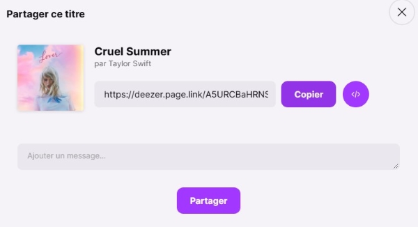 copier le lien de chanson partagée