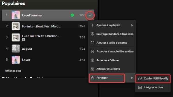 Partarger le lien de spotify