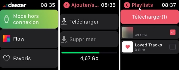 deezer mode hors connexion sur apple watch