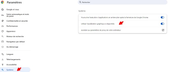 Désactiver l'accélération matérielle dans Chrome