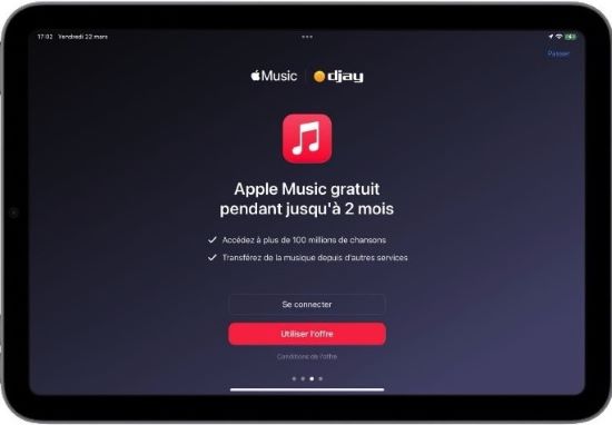 2 mois gratuit apple music dans djay