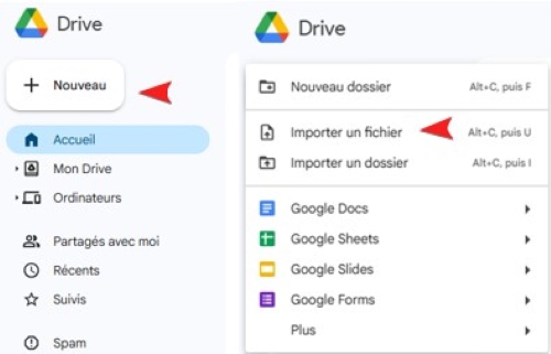 importer un nouveau dossier dans google drive