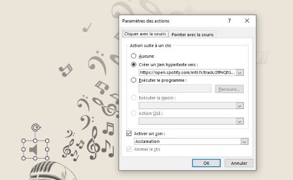 insérer le lien Spotify dans powerpoint