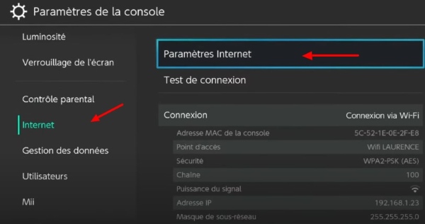 paramètres internet