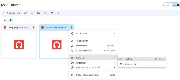 partager le fichier google drive