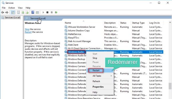 redémarrer Windows audio