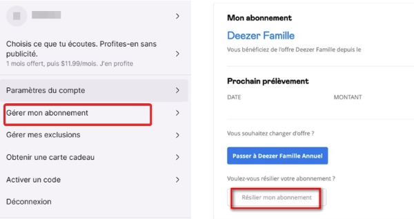 annuler l'abonnement deezer sur l'ordinateur