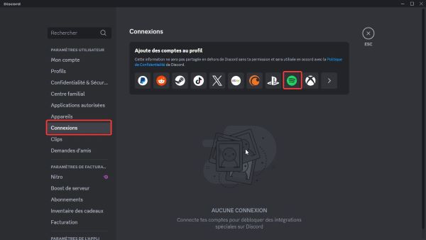 connexion à Discord via spotify