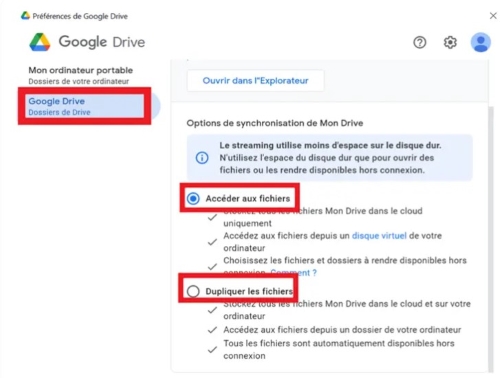 synchroniser fichier google dive