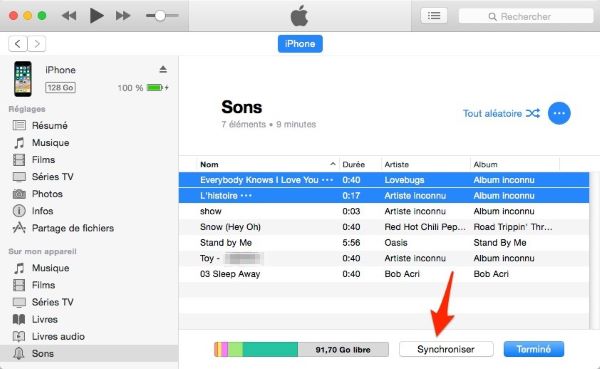 synchroniser musique avec itunes