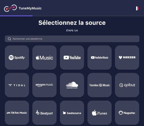 Sélectionnez Deezer comme plateforme musicale source